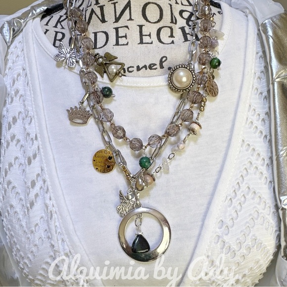 Zoisite Ruby handmade chunky layered statement multi charms necklace - Picture 9 of 14